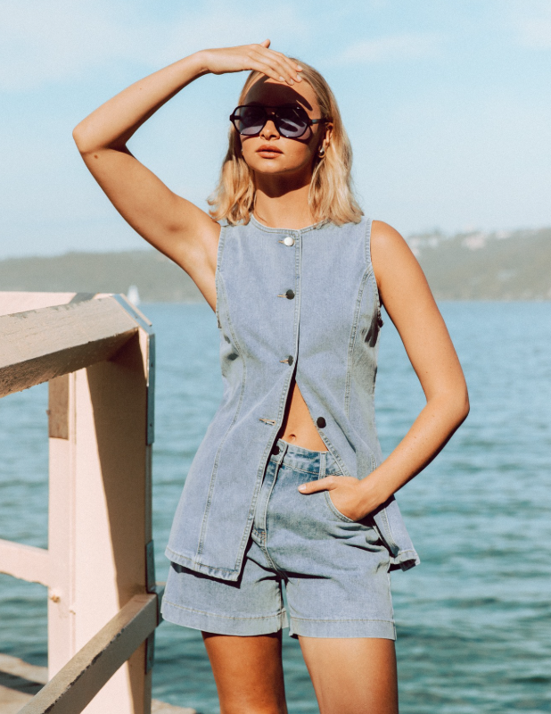 Josie Denim Button Up Vest