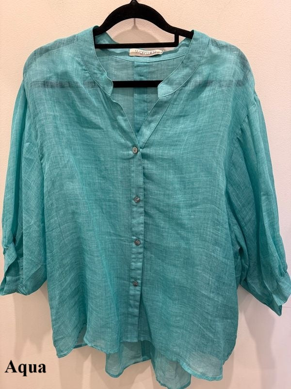 Coral Linen Button Back shirt