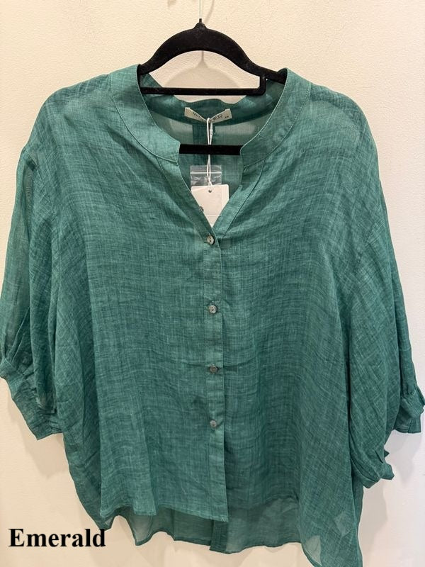 Coral Linen Button Back shirt