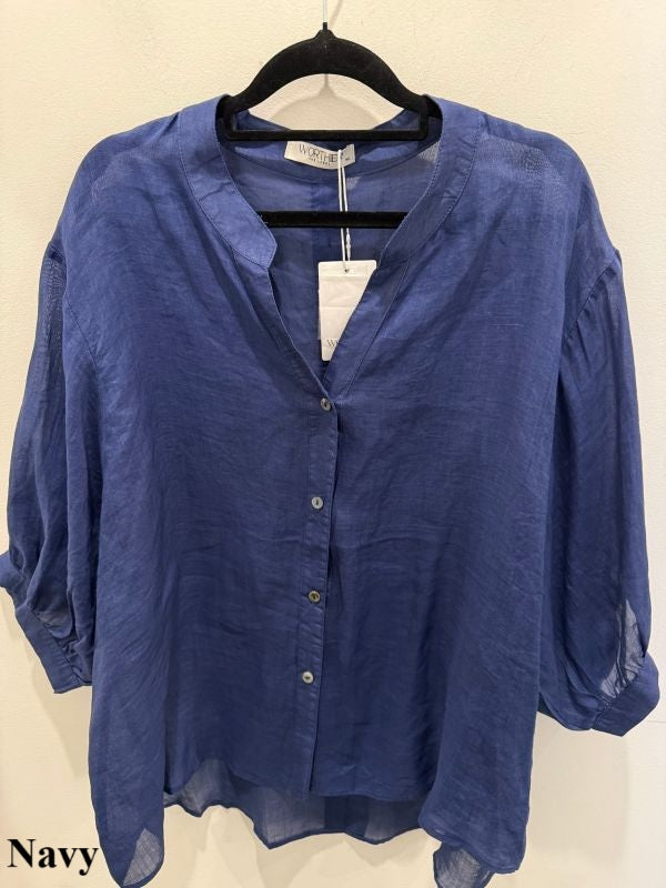 Coral Linen Button Back shirt
